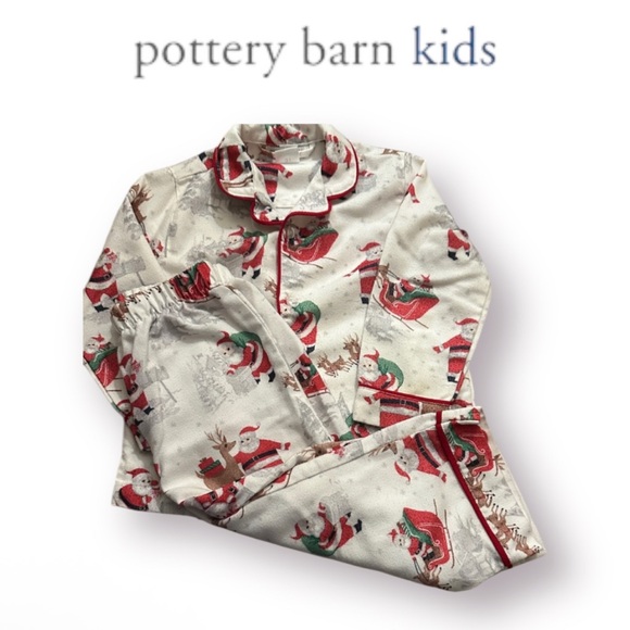Pottery Barn Kid’s Heritage Flannel Santa Christmas Holiday Pajamas - Picture 2 of 8